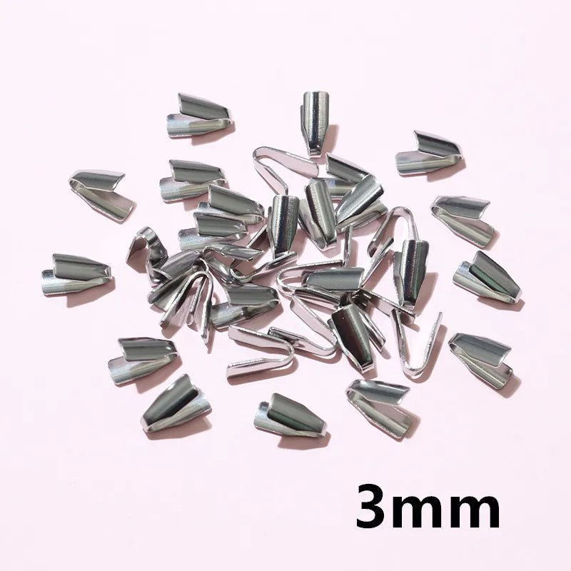 100pcs Stainless Steel 2 - 7mm Flat Cords Crimp End Beads Caps Clip Tip Fold for DIY Snake Chain Necklace Jewelry Making Findings - Avero