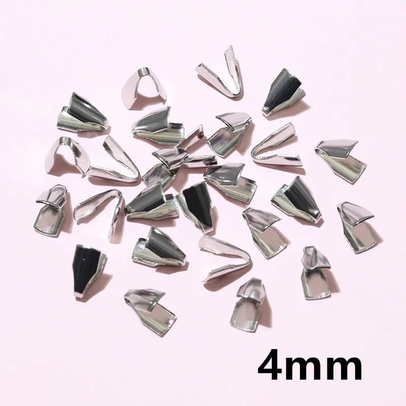 100pcs Stainless Steel 2 - 7mm Flat Cords Crimp End Beads Caps Clip Tip Fold for DIY Snake Chain Necklace Jewelry Making Findings - Avero