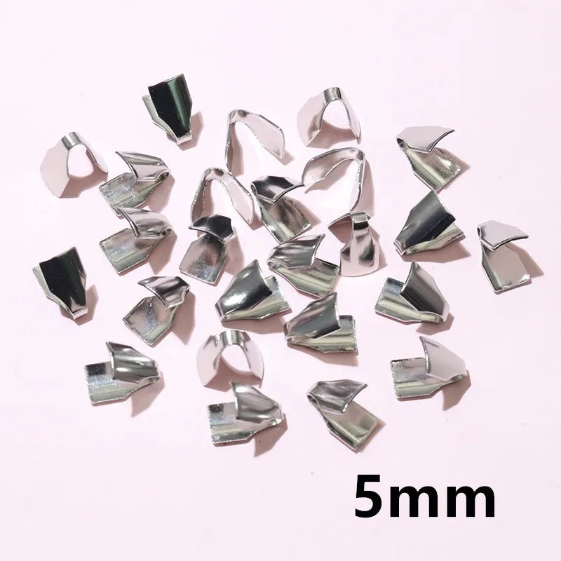 100pcs Stainless Steel 2 - 7mm Flat Cords Crimp End Beads Caps Clip Tip Fold for DIY Snake Chain Necklace Jewelry Making Findings - Avero