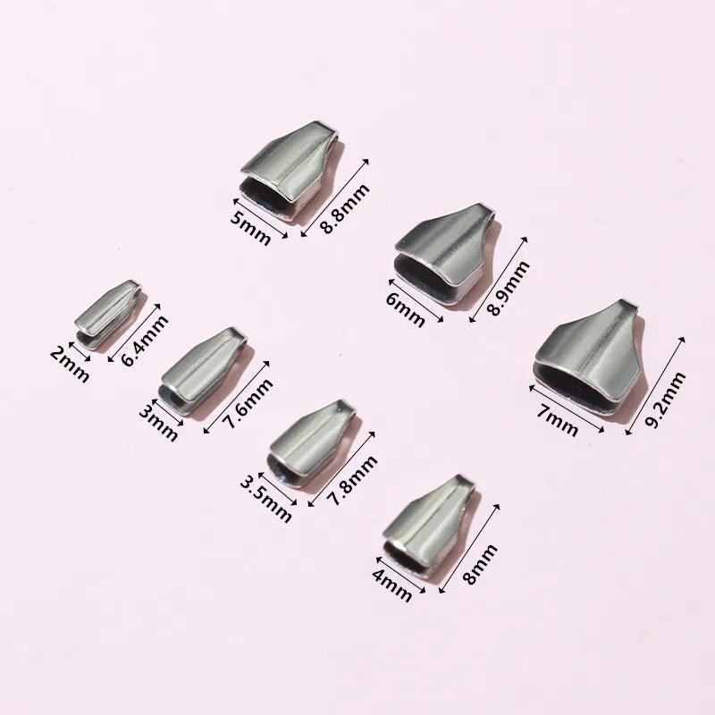 100pcs Stainless Steel 2 - 7mm Flat Cords Crimp End Beads Caps Clip Tip Fold for DIY Snake Chain Necklace Jewelry Making Findings - Avero