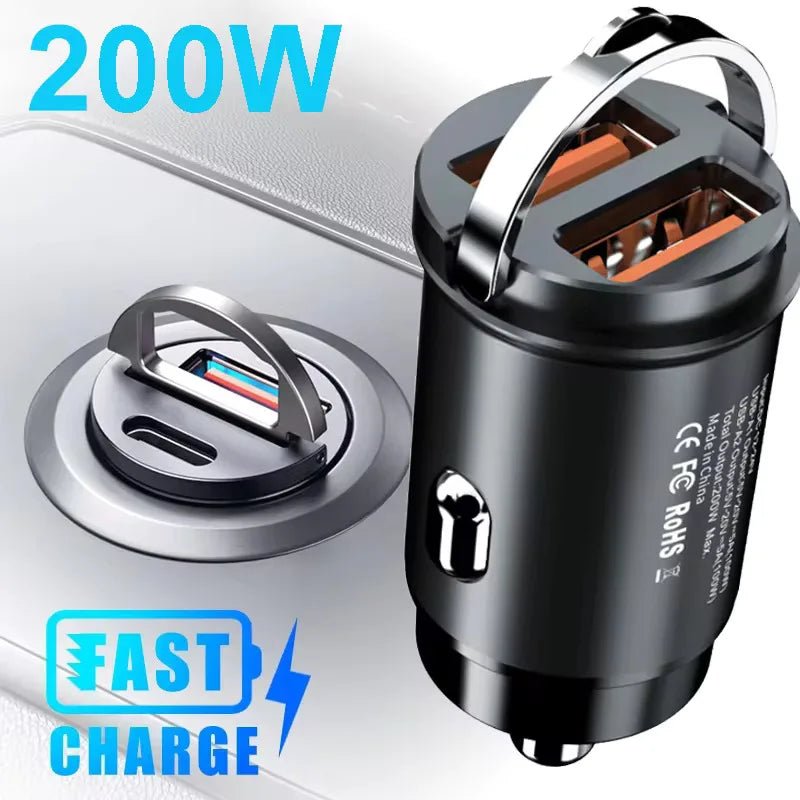 100W/200W QC3.0 PD Mini Car Charger 12 - 24V Lighter Fast Charging Car USB Type C Charger for Xiaomi Samsung Huawei iPhone Power - Avero