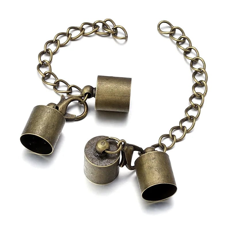 10Sets Leather Cord End Caps With Lobster Clasp Extending Chain For Jewelry Making DIY Bracelet Necklace Connectors Accessories - Avero
