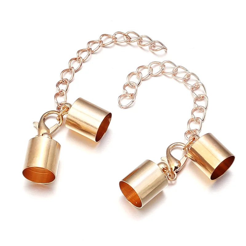 10Sets Leather Cord End Caps With Lobster Clasp Extending Chain For Jewelry Making DIY Bracelet Necklace Connectors Accessories - Avero