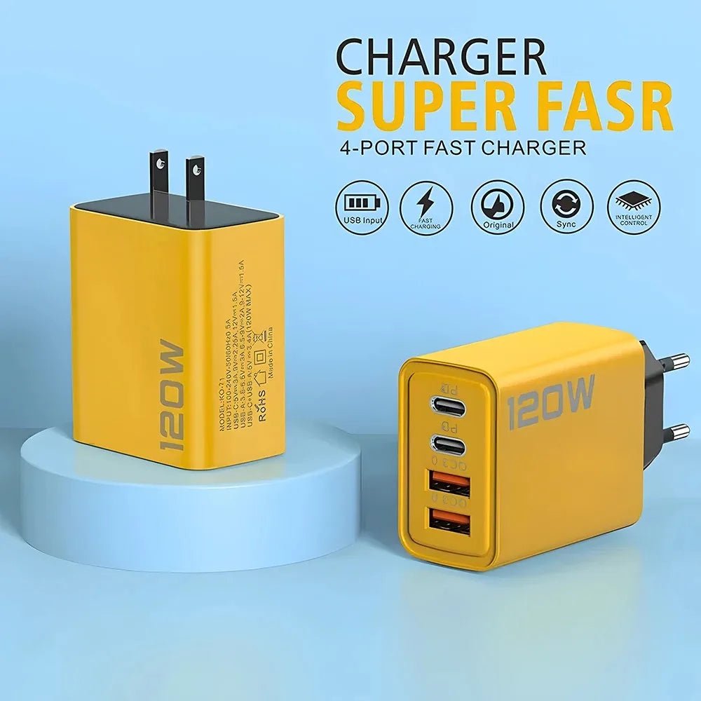 120W PD USB Charger Type C Fast Charging Mobile Phone Adapter For iPhone Samsung Xiaomi Quick Charge 3.0 EU/US Plug Wall Charger - Avero