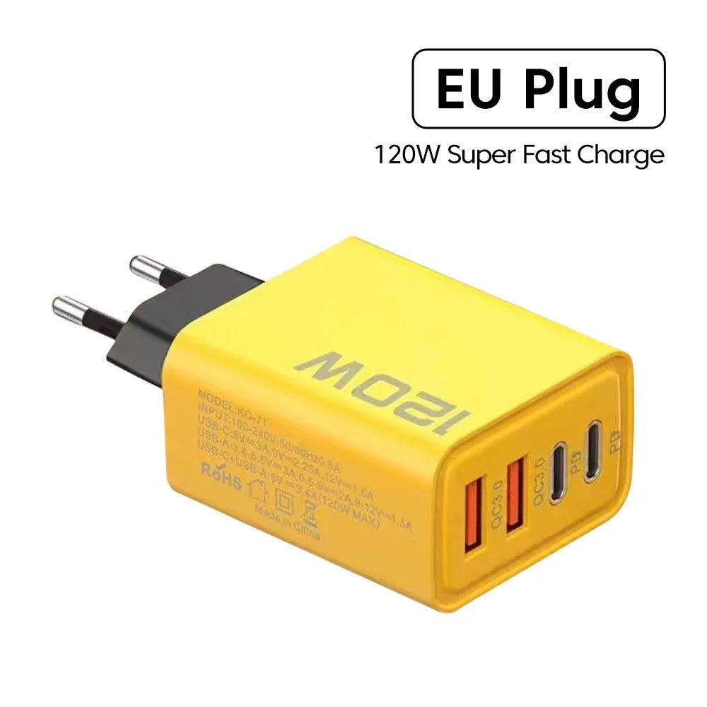 120W PD USB Charger Type C Fast Charging Mobile Phone Adapter For iPhone Samsung Xiaomi Quick Charge 3.0 EU/US Plug Wall Charger - Avero