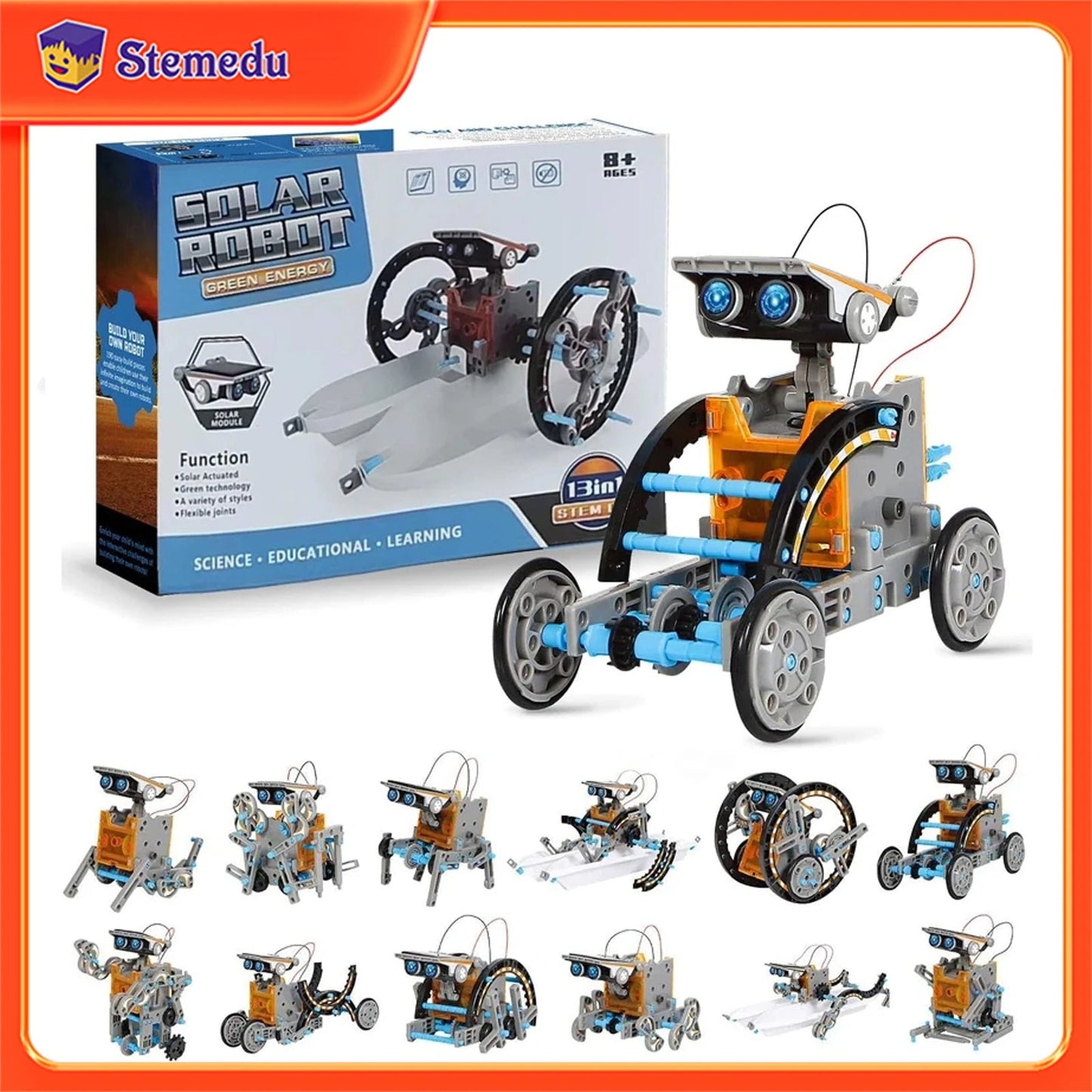 13 in 1 Solar Powered Robot Science Kit DIY Building Blocks Gift for Kids Electronic DIYs Creative Educational Assembly Toys - Avero