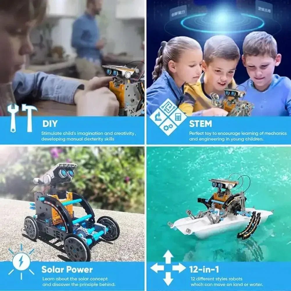 13 in 1 Solar Powered Robot Science Kit DIY Building Blocks Gift for Kids Electronic DIYs Creative Educational Assembly Toys - Avero