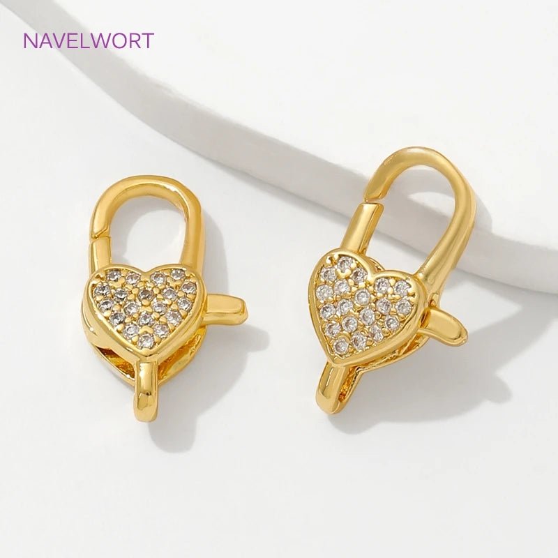 18K Gold Plated Inlaid Zircon Heart Lobster Clasps,Connectors For Jewelry,Clasp For Bracelet,DIY Jewelry Making Accessories - Avero