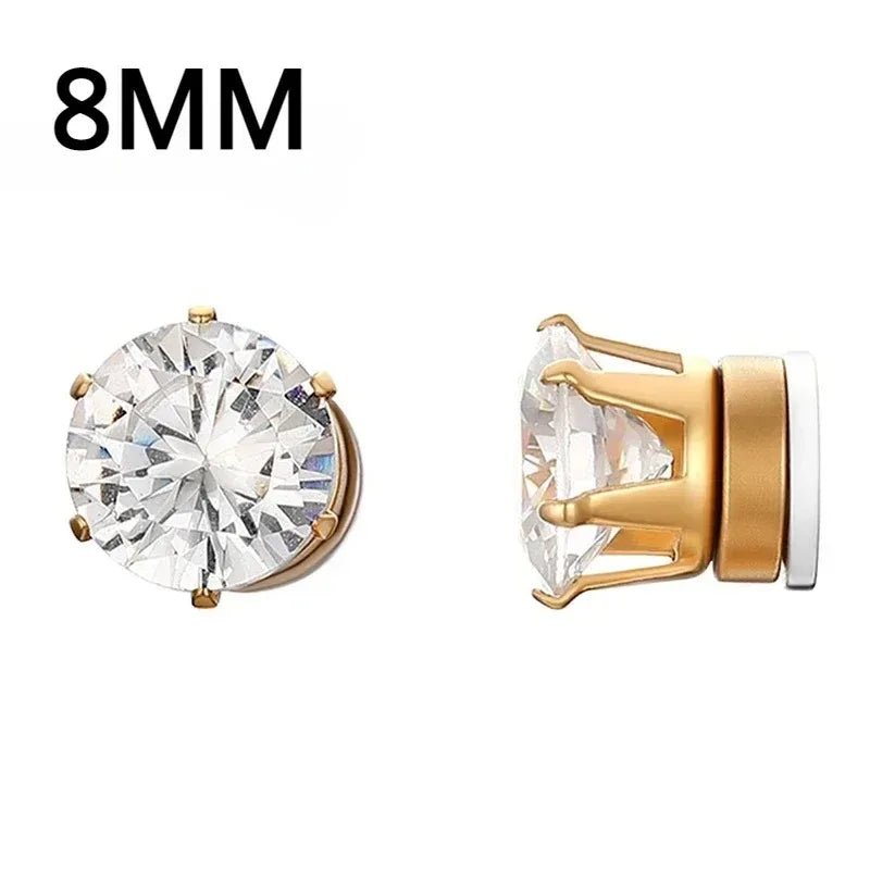 1Pairs Crystal Strong Magnetic Ear Stud Clip Earrings for Men Women, Punk Round Zircon Magnet Earrings Non Piercing Ear Jewelry - Avero
