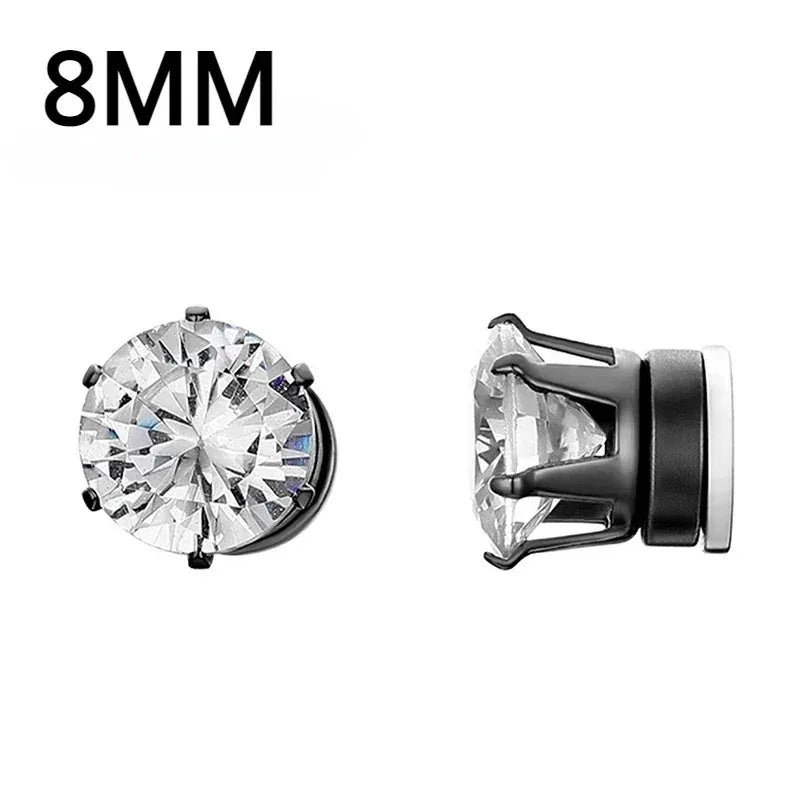 1Pairs Crystal Strong Magnetic Ear Stud Clip Earrings for Men Women, Punk Round Zircon Magnet Earrings Non Piercing Ear Jewelry - Avero