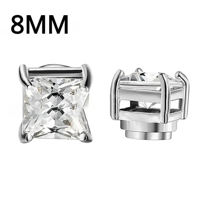 1Pairs Crystal Strong Magnetic Ear Stud Clip Earrings for Men Women, Punk Round Zircon Magnet Earrings Non Piercing Ear Jewelry - Avero