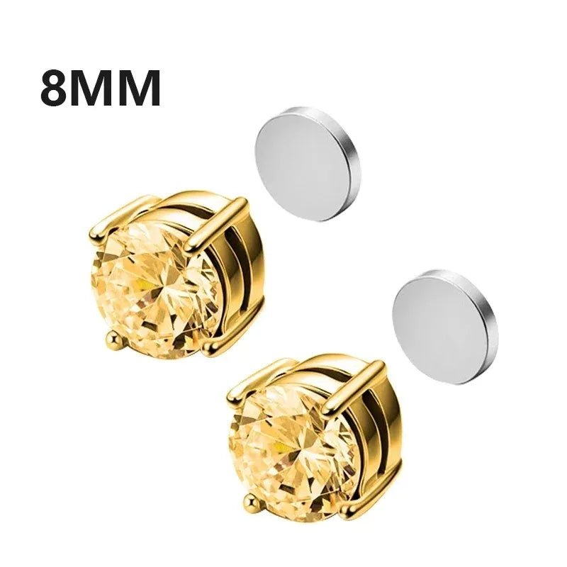 1Pairs Crystal Strong Magnetic Ear Stud Clip Earrings for Men Women, Punk Round Zircon Magnet Earrings Non Piercing Ear Jewelry - Avero