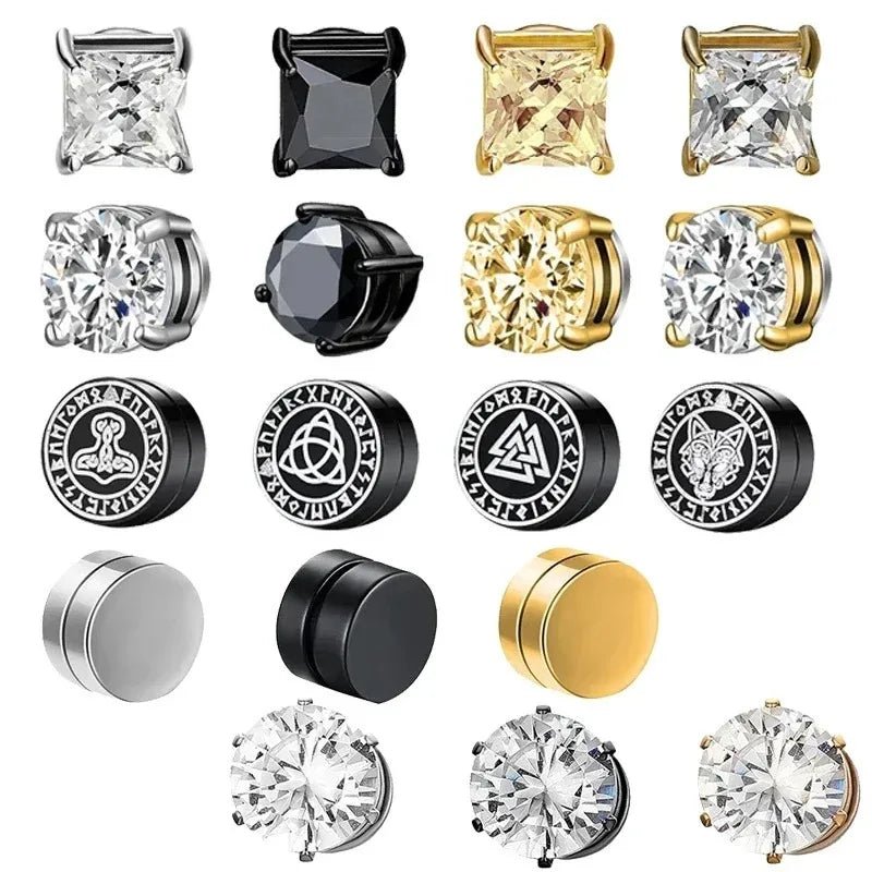 1Pairs Crystal Strong Magnetic Ear Stud Clip Earrings for Men Women, Punk Round Zircon Magnet Earrings Non Piercing Ear Jewelry - Avero