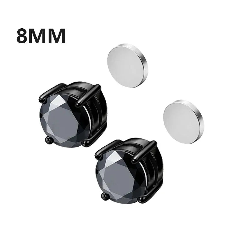 1Pairs Crystal Strong Magnetic Ear Stud Clip Earrings for Men Women, Punk Round Zircon Magnet Earrings Non Piercing Ear Jewelry - Avero