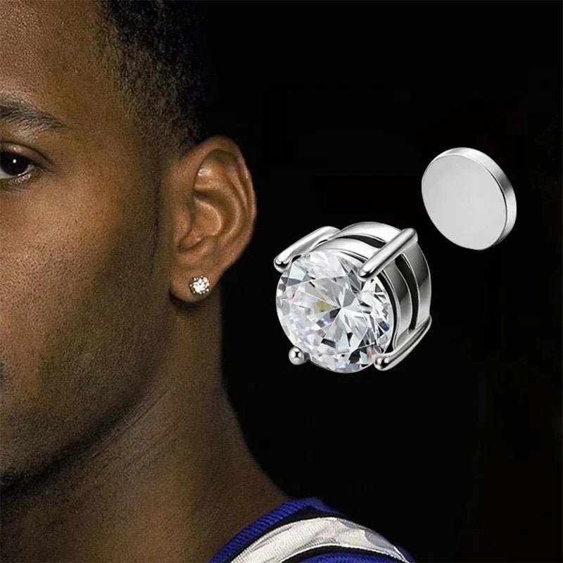 1Pairs Crystal Strong Magnetic Ear Stud Clip Earrings for Men Women, Punk Round Zircon Magnet Earrings Non Piercing Ear Jewelry - Avero