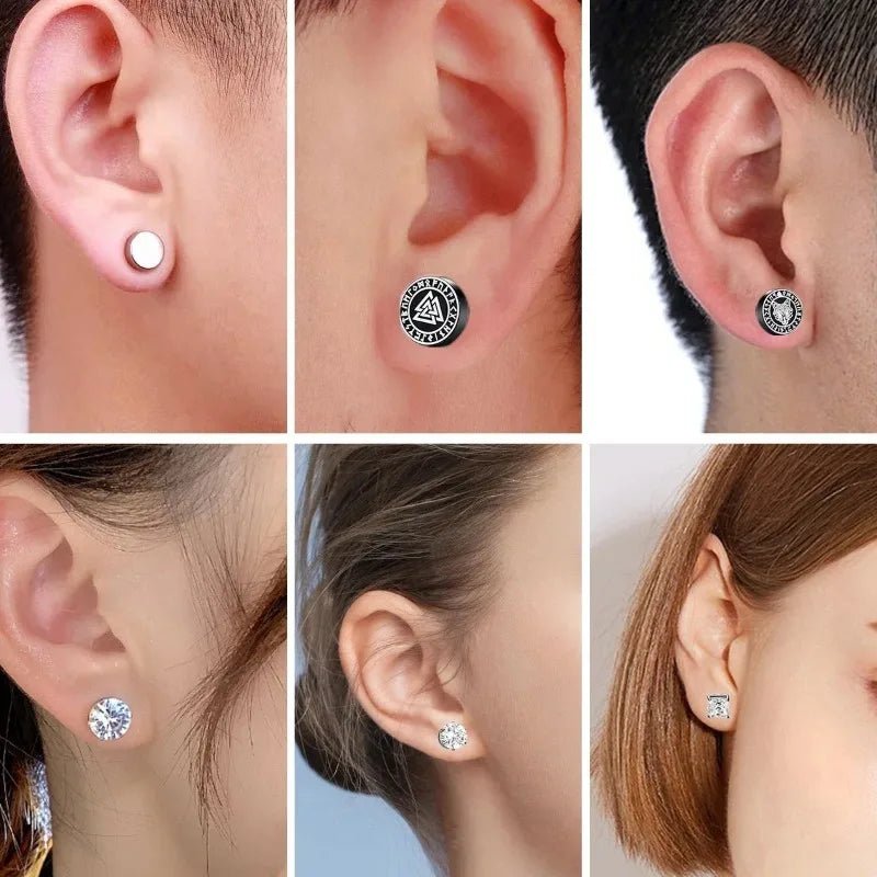 1Pairs Crystal Strong Magnetic Ear Stud Clip Earrings for Men Women, Punk Round Zircon Magnet Earrings Non Piercing Ear Jewelry - Avero