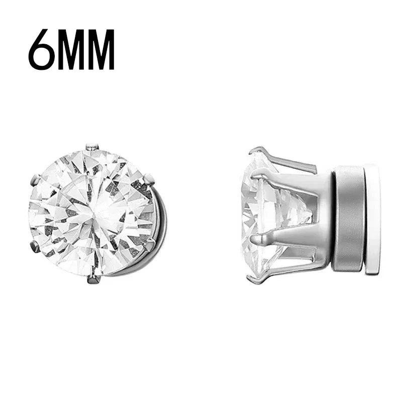1Pairs Crystal Strong Magnetic Ear Stud Clip Earrings for Men Women, Punk Round Zircon Magnet Earrings Non Piercing Ear Jewelry - Avero