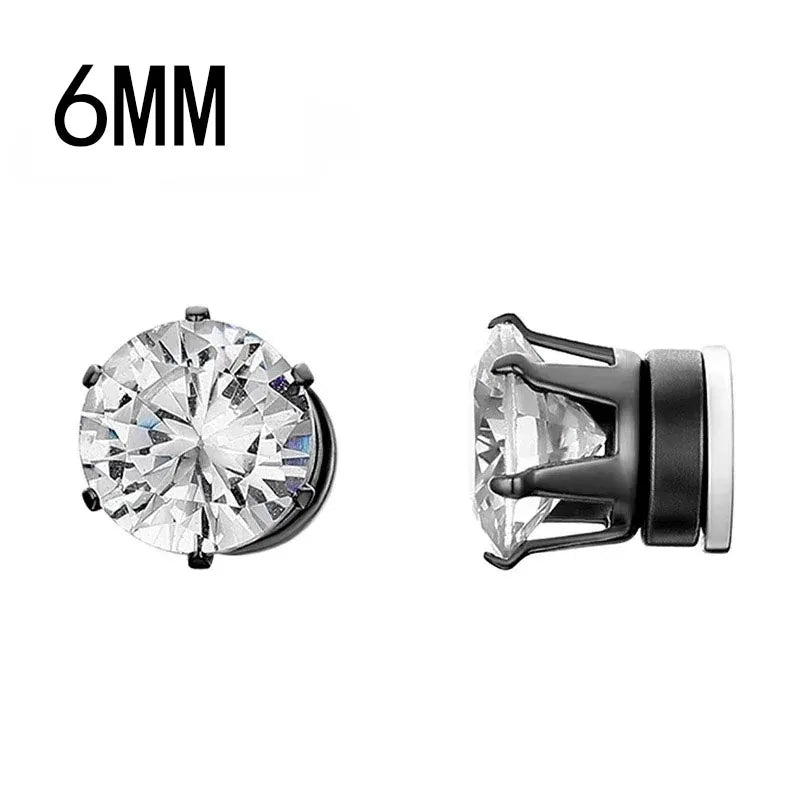 1Pairs Crystal Strong Magnetic Ear Stud Clip Earrings for Men Women, Punk Round Zircon Magnet Earrings Non Piercing Ear Jewelry - Avero