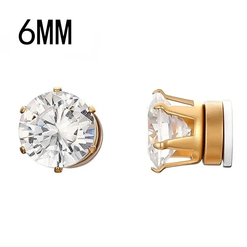 1Pairs Crystal Strong Magnetic Ear Stud Clip Earrings for Men Women, Punk Round Zircon Magnet Earrings Non Piercing Ear Jewelry - Avero