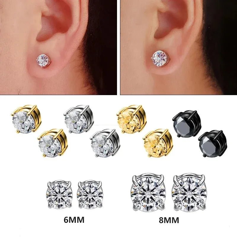 1Pairs Crystal Strong Magnetic Ear Stud Clip Earrings for Men Women, Punk Round Zircon Magnet Earrings Non Piercing Ear Jewelry - Avero