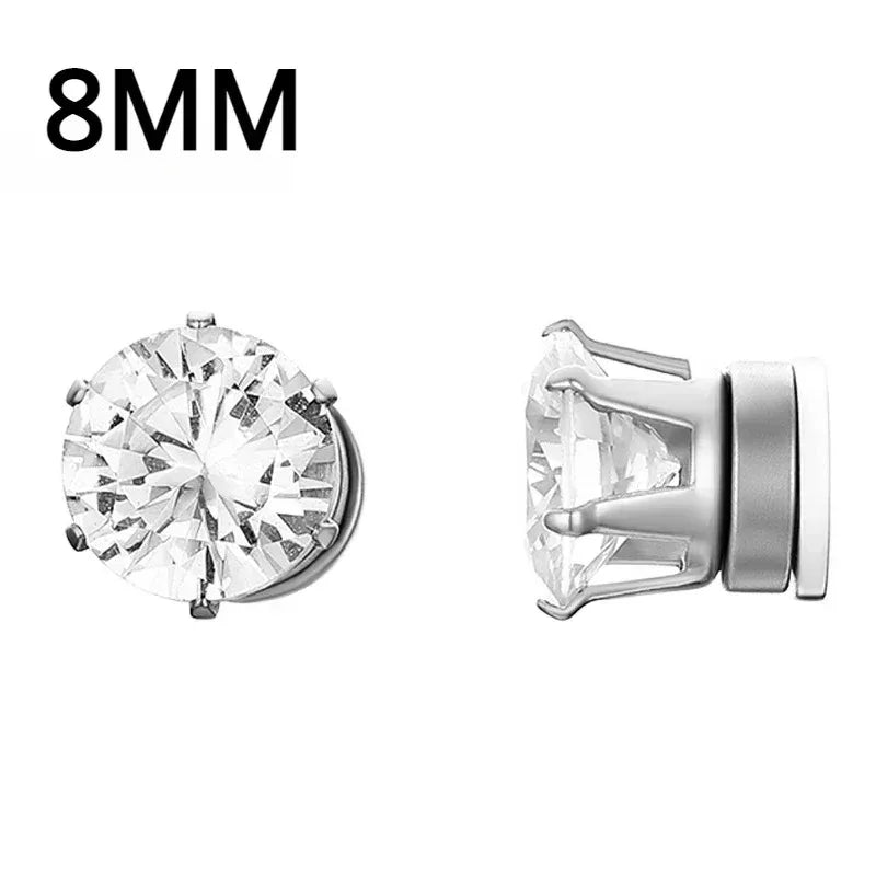 1Pairs Crystal Strong Magnetic Ear Stud Clip Earrings for Men Women, Punk Round Zircon Magnet Earrings Non Piercing Ear Jewelry - Avero