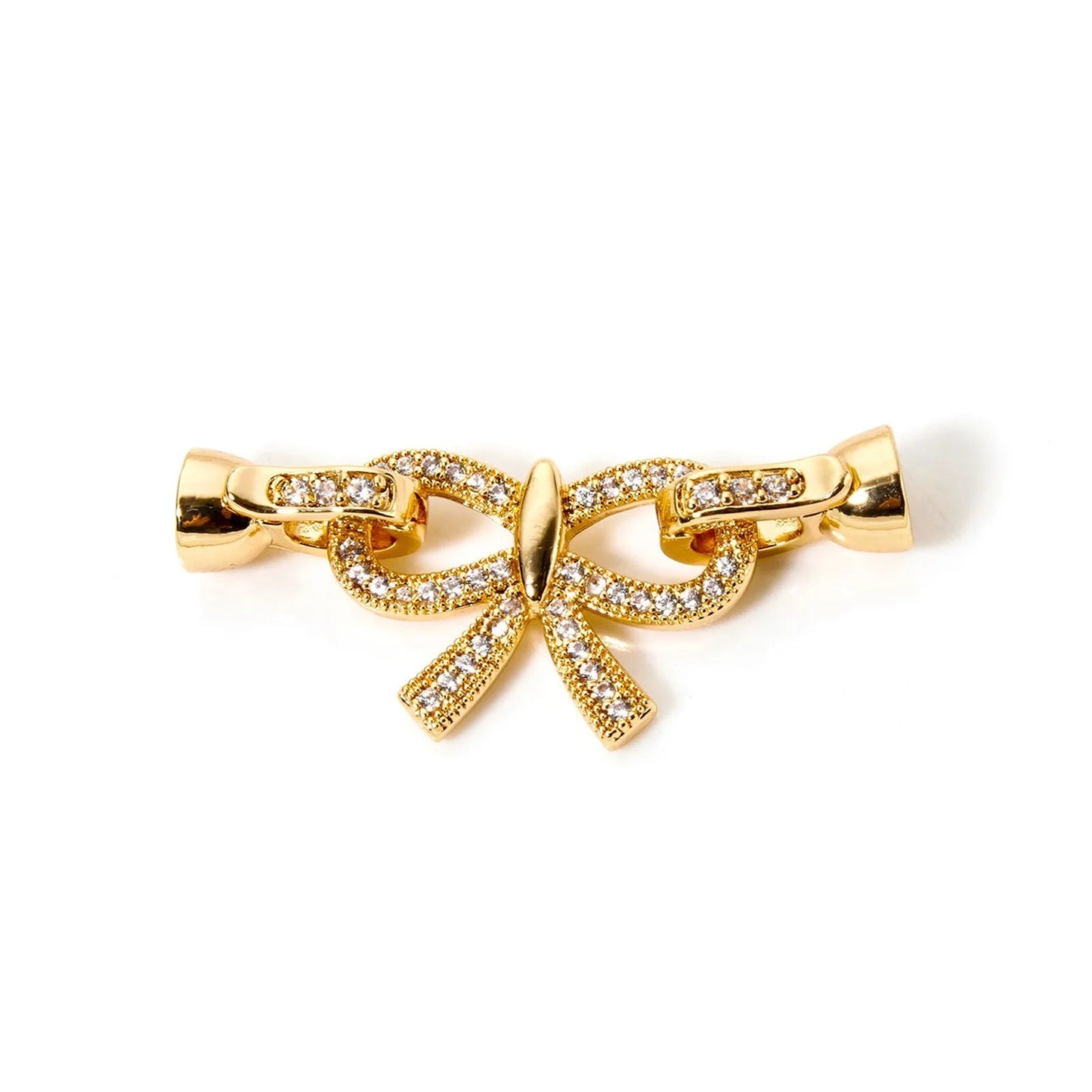 1pc Brass Fold Over Clasps Gold Color Round Flower Bowknot Clear Cubic Zirconia Charms DIY Necklace Bracelet Jewelry Findings - Avero