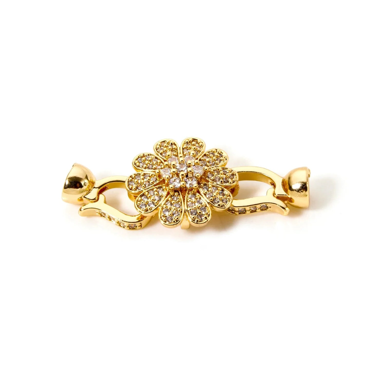 1pc Brass Fold Over Clasps Gold Color Round Flower Bowknot Clear Cubic Zirconia Charms DIY Necklace Bracelet Jewelry Findings - Avero