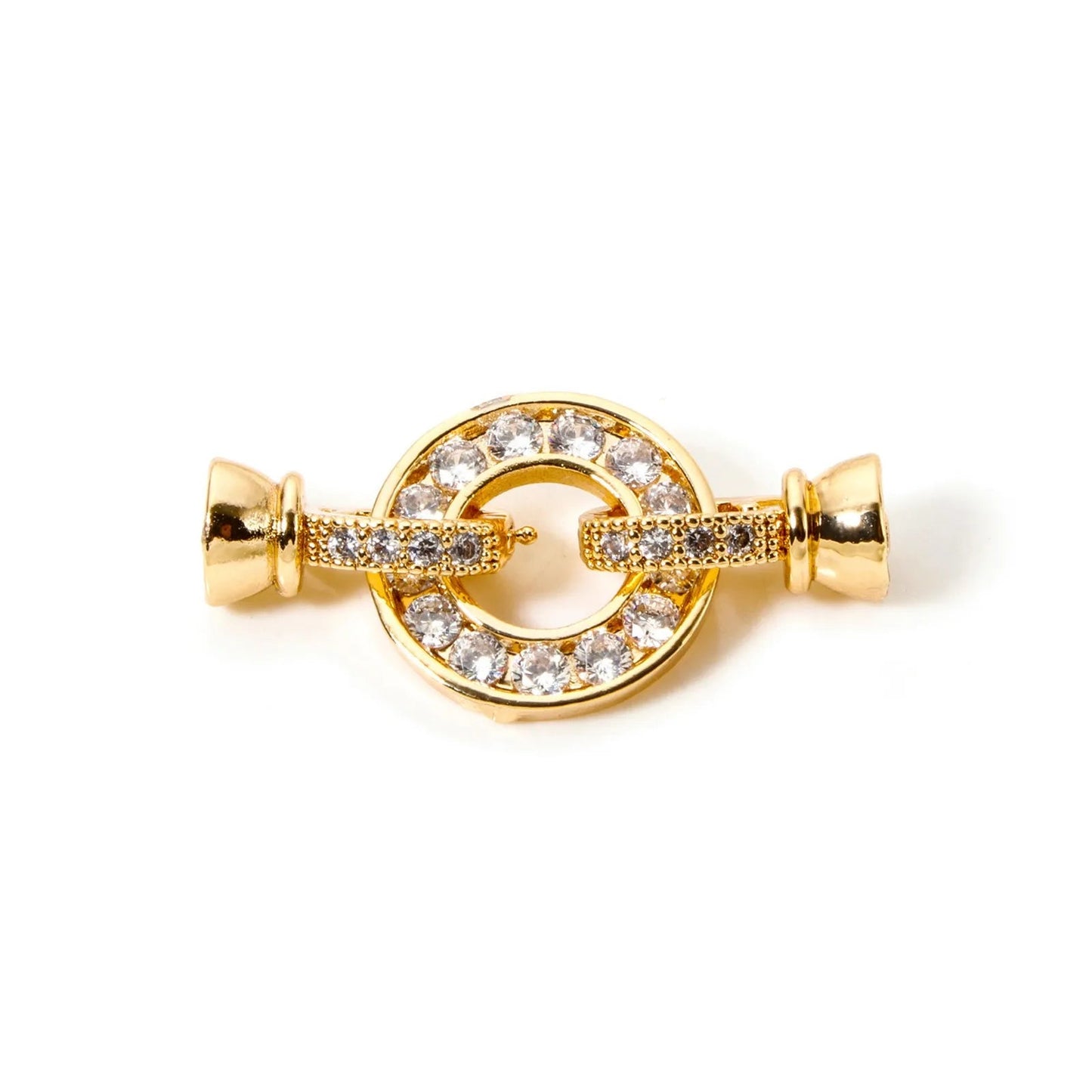 1pc Brass Fold Over Clasps Gold Color Round Flower Bowknot Clear Cubic Zirconia Charms DIY Necklace Bracelet Jewelry Findings - Avero