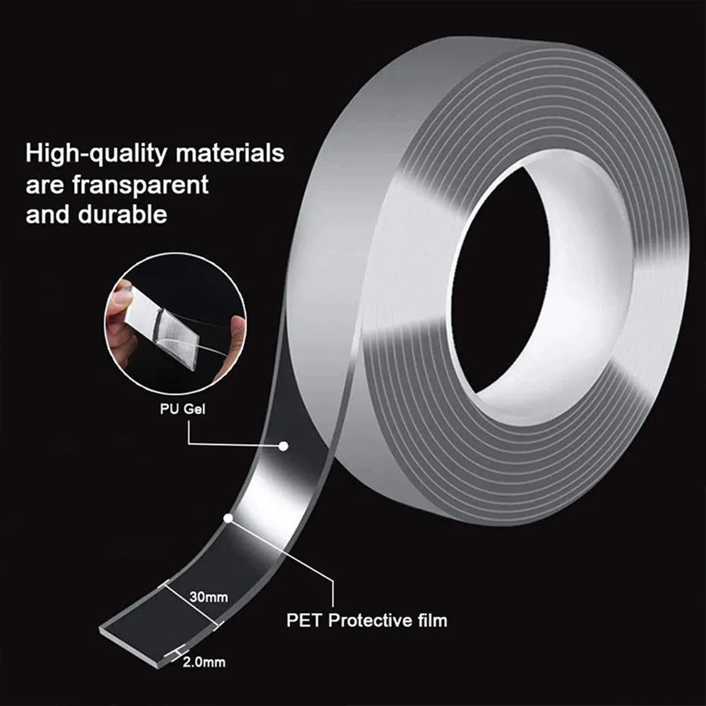 1pc Strong Double - sided Tape, Can Be Cleaned And Reused. Transparent Double - sided Tape Use for Kitchen, Bathroom, Office - Avero
