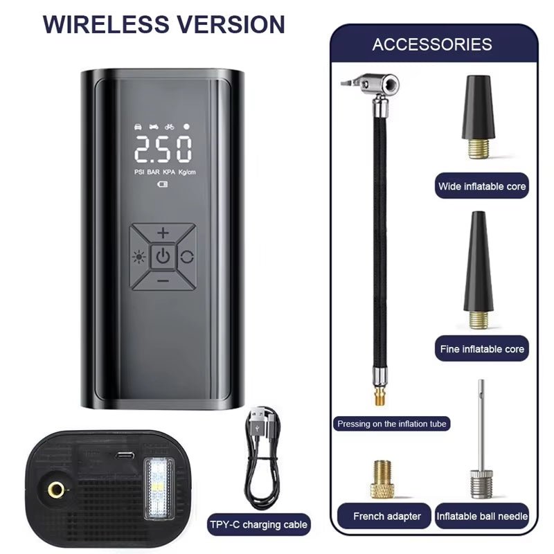 1Pc Wireless Car Air Compressor Air Pump Electric Tire Inflator Pump for Motorcycle Bicycle Boat AUTO Tyre Balls Inflatable - Avero