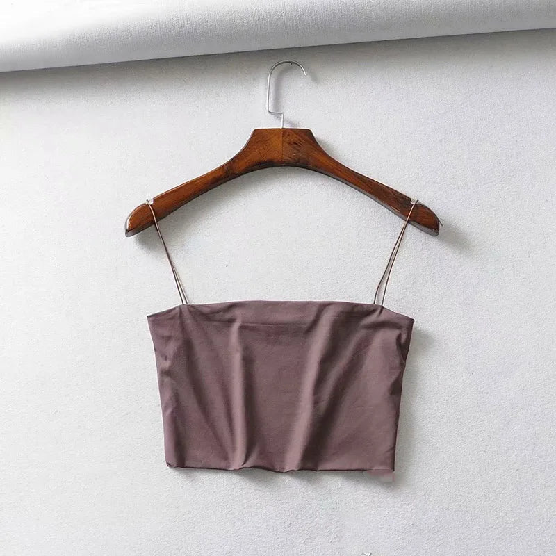 2022 Summer Women's Crop Top Sexy Elastic Cotton Camis sleeveless Short Tank Top Bar - Avero
