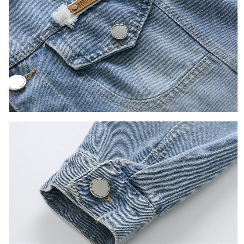 2025 Spring Autumn Children Blue Washed Denim Jacket For Boys Loose Long Sleeve Button Up Back Pockets Fashion Jeans Jacket Coat - Avero