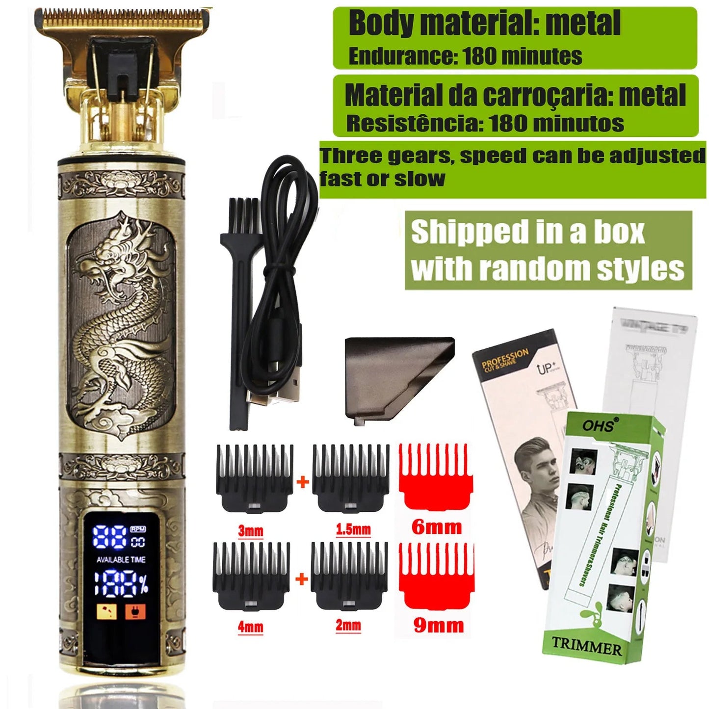 2025 T9 HairClipper Beard Shaving Body Hair Trimmer Clippers Electric Machine Men Haircut Machine 0mm Barber ShaverDragon Carved - Avero