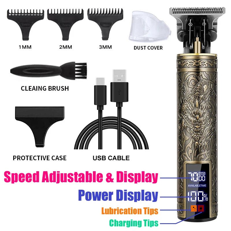 2025 T9 HairClipper Beard Shaving Body Hair Trimmer Clippers Electric Machine Men Haircut Machine 0mm Barber ShaverDragon Carved - Avero
