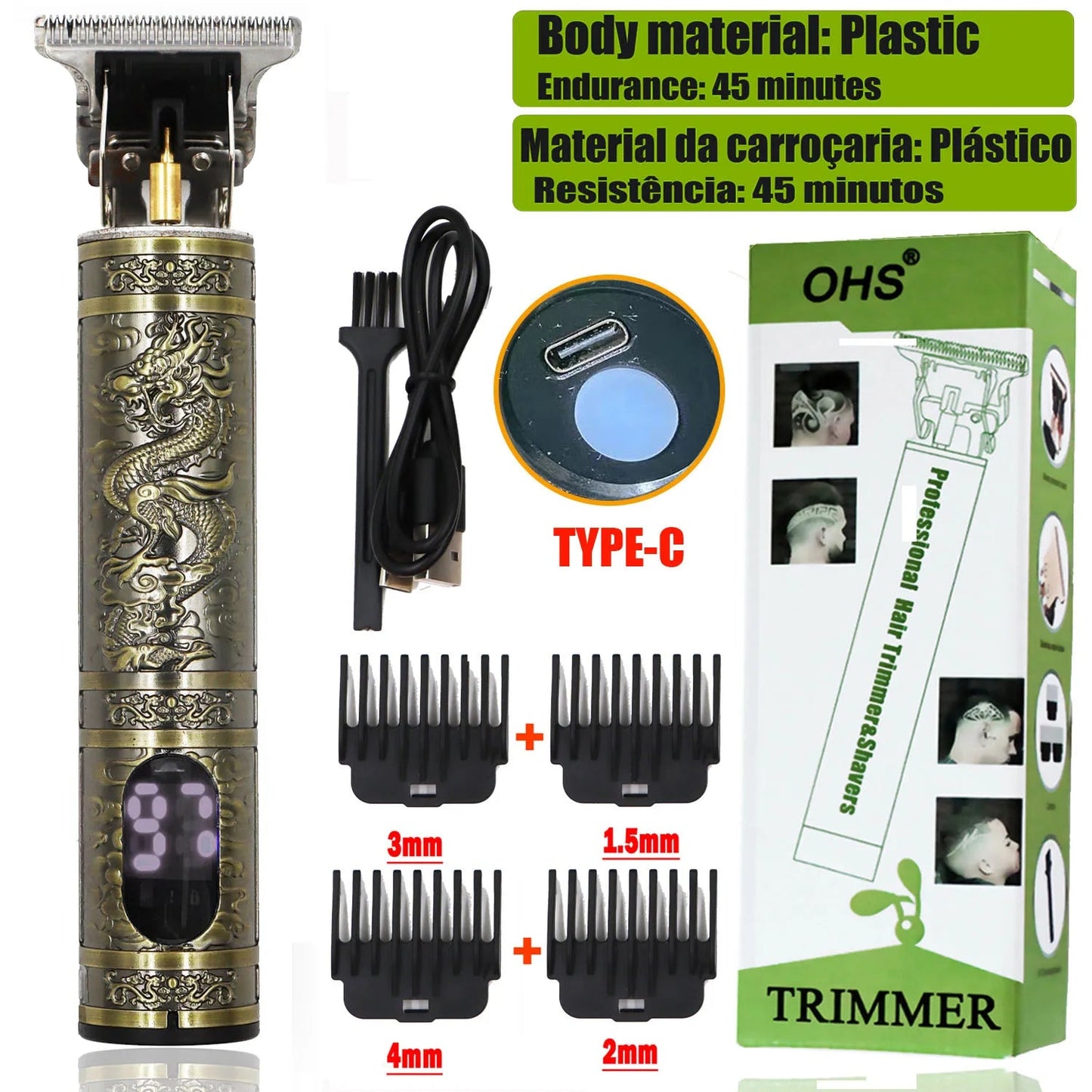 2025 T9 HairClipper Beard Shaving Body Hair Trimmer Clippers Electric Machine Men Haircut Machine 0mm Barber ShaverDragon Carved - Avero