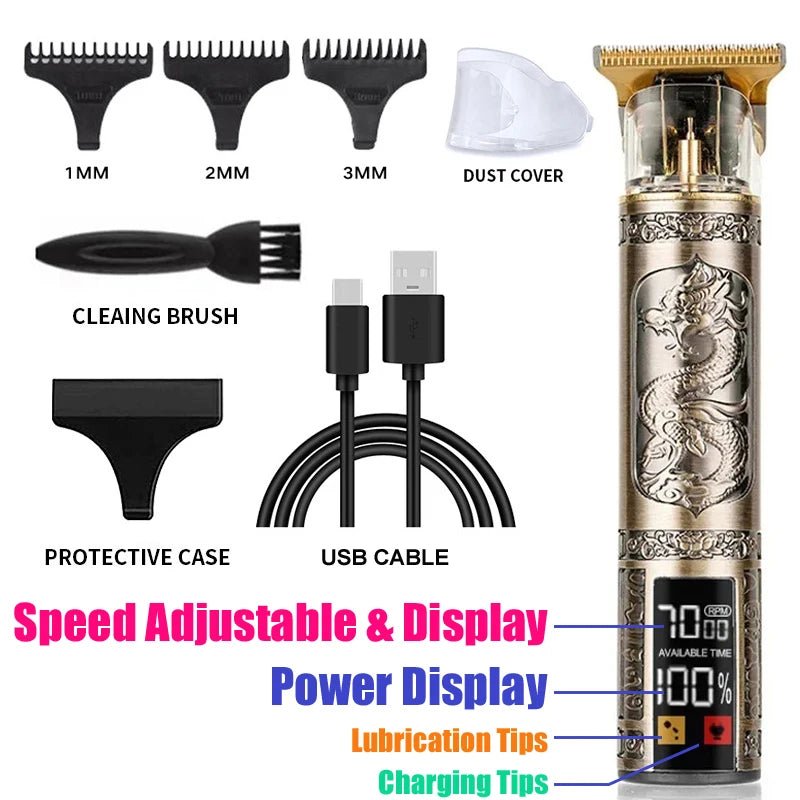 2025 T9 HairClipper Beard Shaving Body Hair Trimmer Clippers Electric Machine Men Haircut Machine 0mm Barber ShaverDragon Carved - Avero