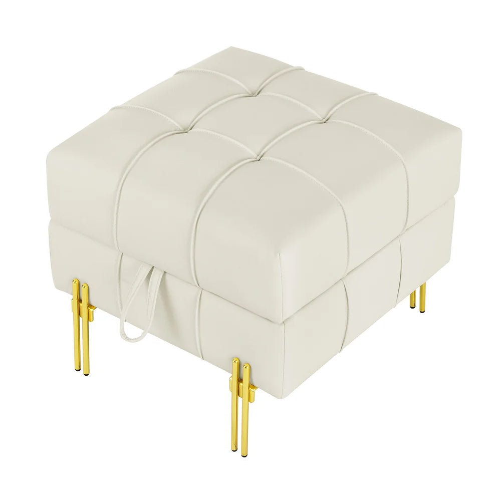 22 - inch leather surface storage stool, gold stainless steel legs, simple design bench, beige. - Avero