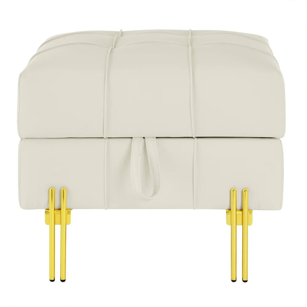 22 - inch leather surface storage stool, gold stainless steel legs, simple design bench, beige. - Avero