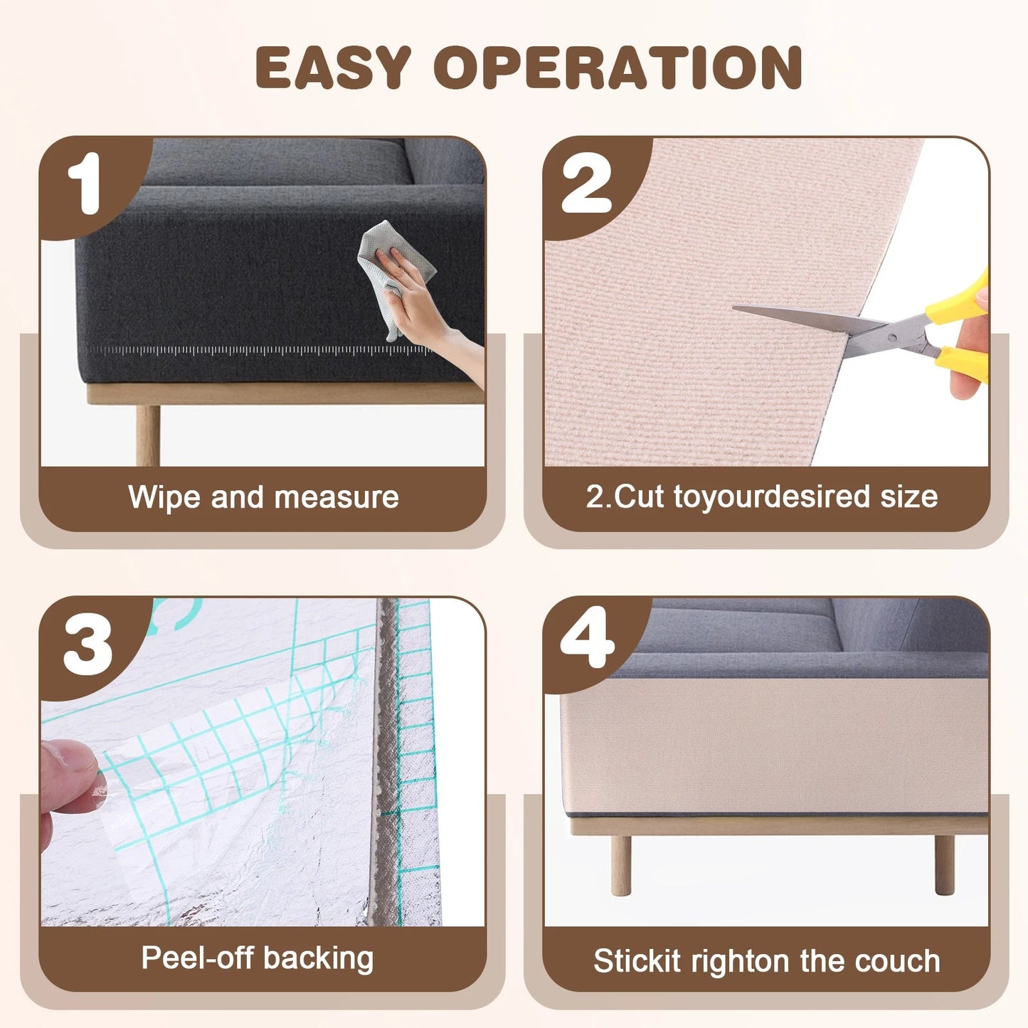 2Pcs Cat Scratching Mat Furniture Protector Trimmable DIY Cat Scratching Pad Self - Aadhesive for Couch Sofa Furniture Protect - Avero