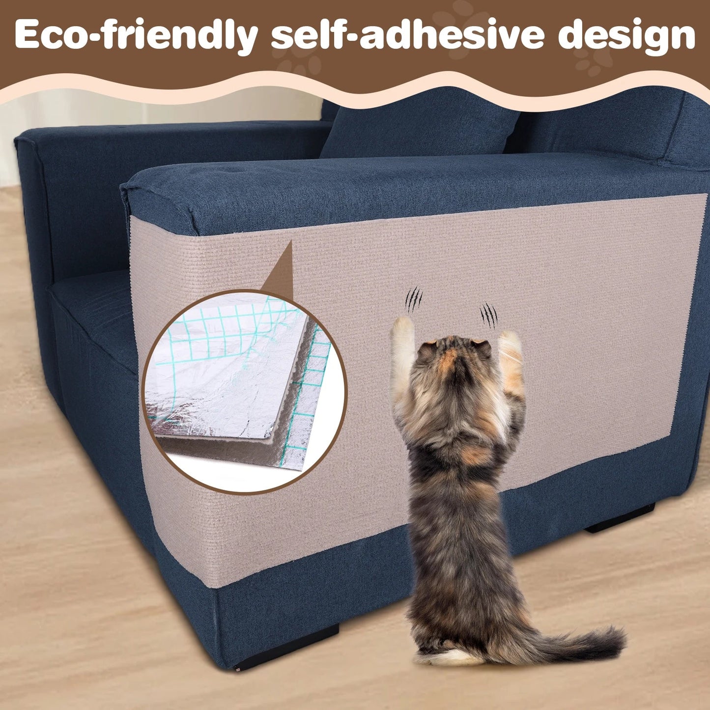 2Pcs Cat Scratching Mat Furniture Protector Trimmable DIY Cat Scratching Pad Self - Aadhesive for Couch Sofa Furniture Protect - Avero