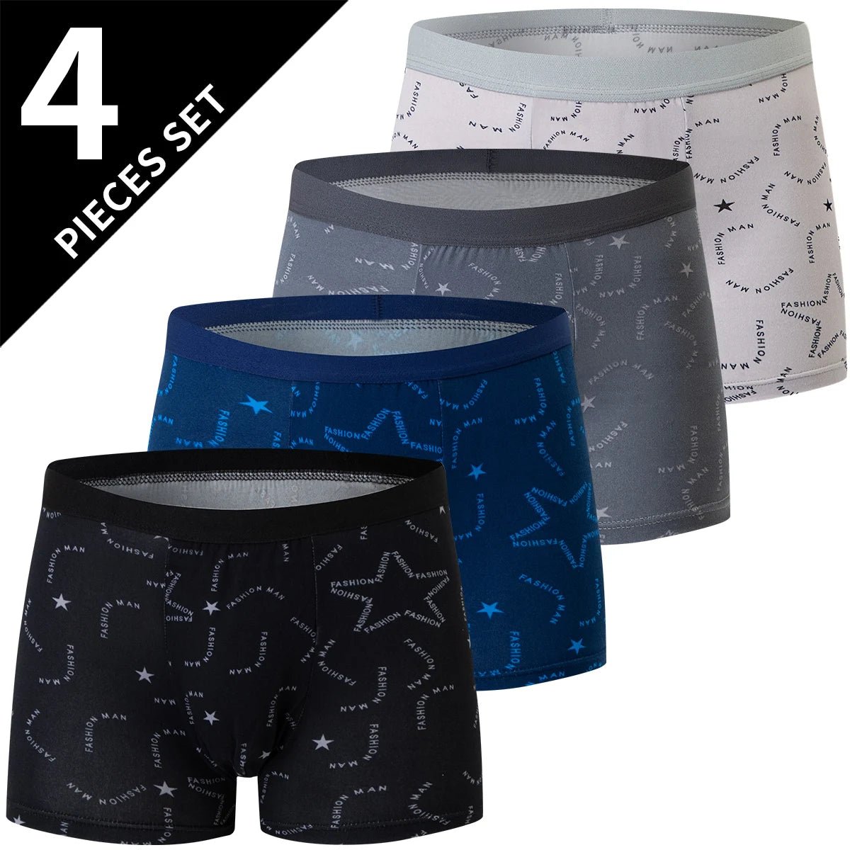 4 Pack Europe and America Size MEN'S Solid Color Sexy Boxer Underwear Antibacterial Breathable plus Size MEN'S Shorts Underwear - Avero