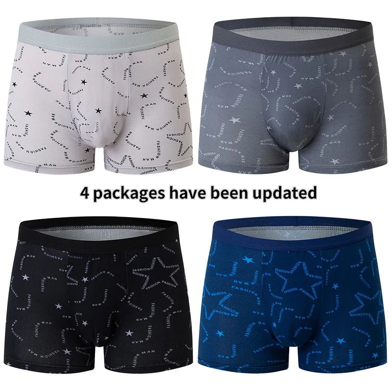 4 Pack men's fashion printed underwear for leisure and comfort, plus size underwear for teenagers, swimming trunks max 5XL.6XL - Avero
