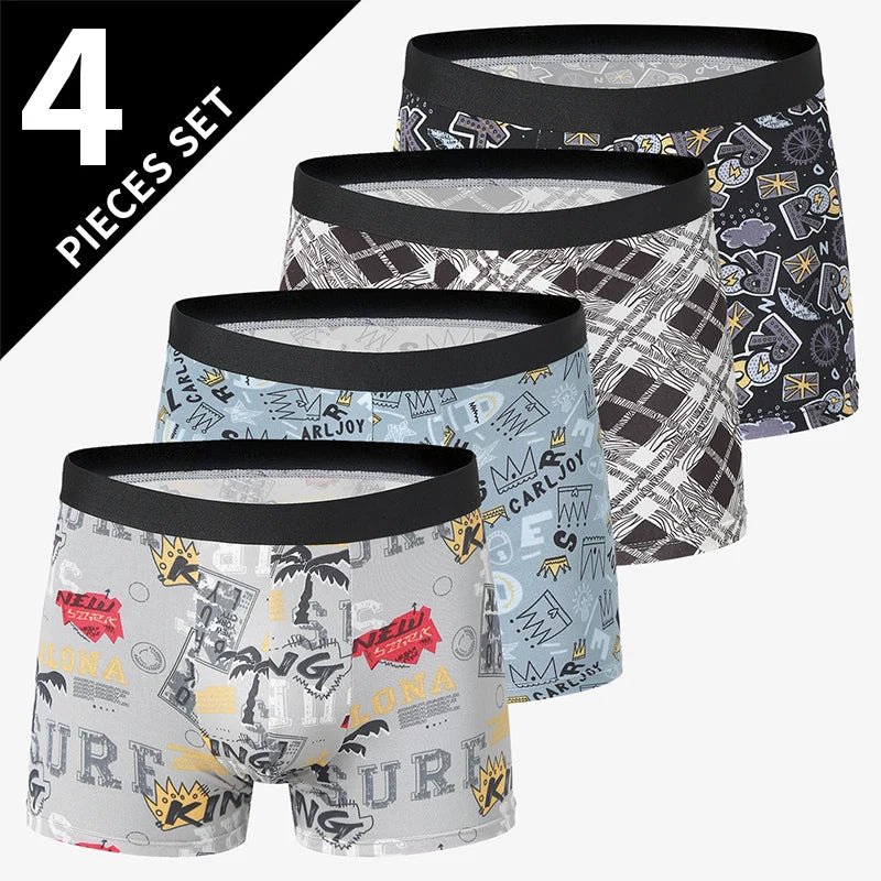 4 Pack men's fashion printed underwear for leisure and comfort, plus size underwear for teenagers, swimming trunks max 5XL.6XL - Avero
