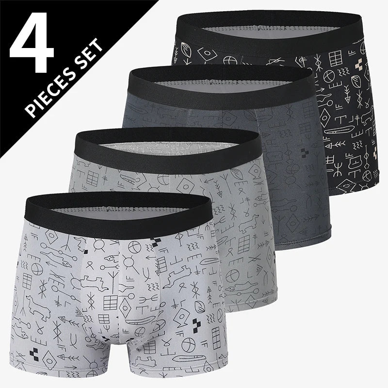 4 Pack men's fashion printed underwear for leisure and comfort, plus size underwear for teenagers, swimming trunks max 5XL.6XL - Avero