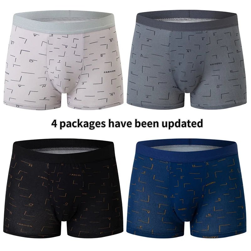 4 Pack men's fashion printed underwear for leisure and comfort, plus size underwear for teenagers, swimming trunks max 5XL.6XL - Avero