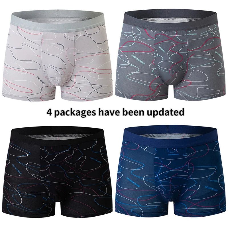 4 Pack men's fashion printed underwear for leisure and comfort, plus size underwear for teenagers, swimming trunks max 5XL.6XL - Avero