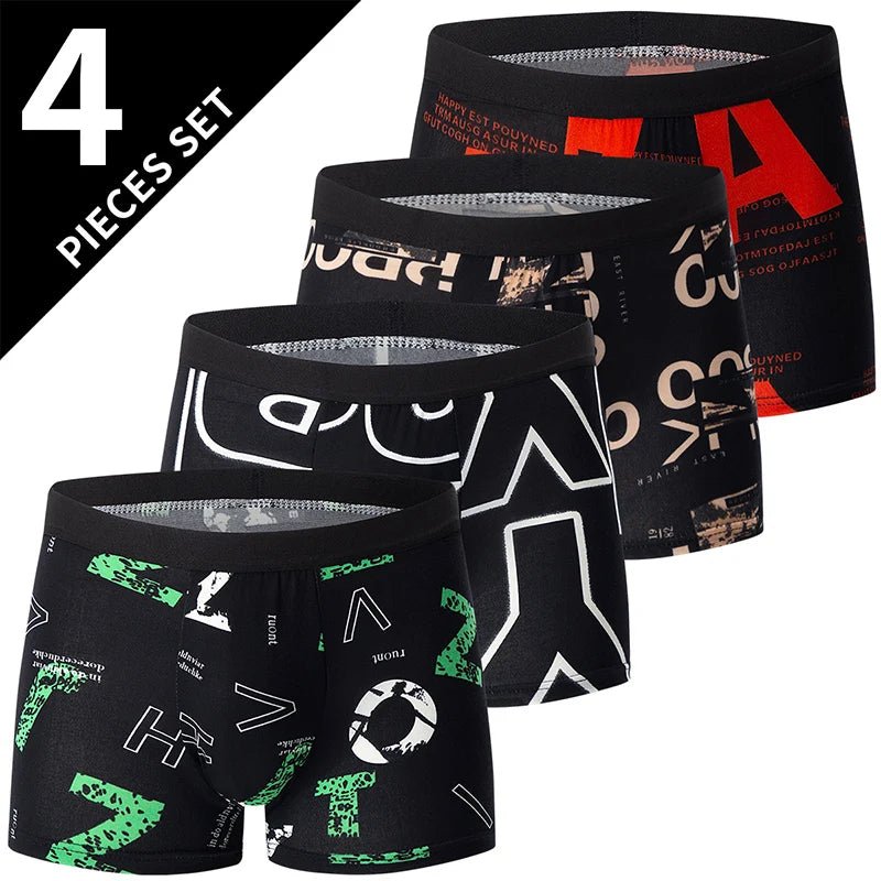 4 Pack men's fashion printed underwear for leisure and comfort, plus size underwear for teenagers, swimming trunks max 5XL.6XL - Avero