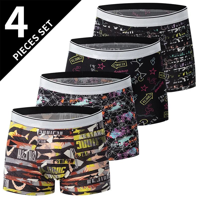 4 Pack men's fashion printed underwear for leisure and comfort, plus size underwear for teenagers, swimming trunks max 5XL.6XL - Avero