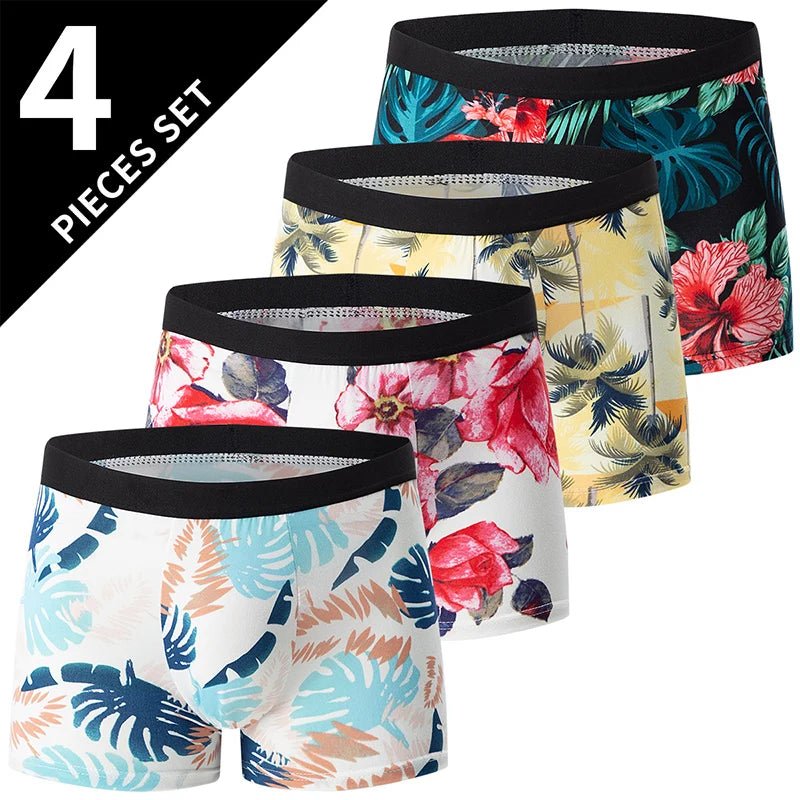 4 Pack men's fashion printed underwear for leisure and comfort, plus size underwear for teenagers, swimming trunks max 5XL.6XL - Avero