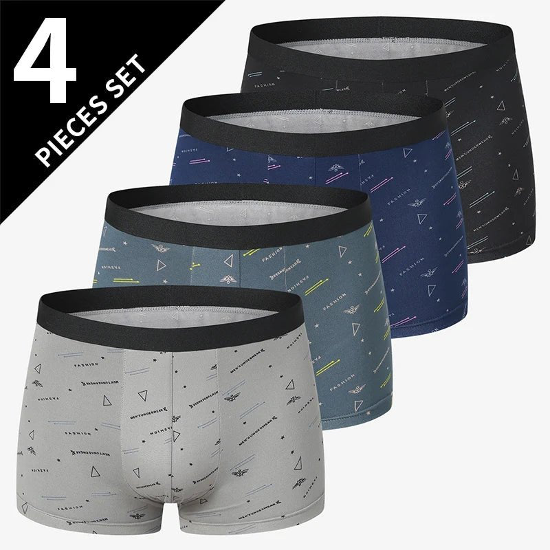 4 Pack men's fashion printed underwear for leisure and comfort, plus size underwear for teenagers, swimming trunks max 5XL.6XL - Avero